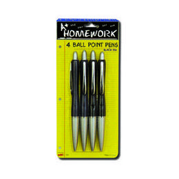 96 Wholesale Retractable Ball Point Pens - 4 Pk - Black Ink