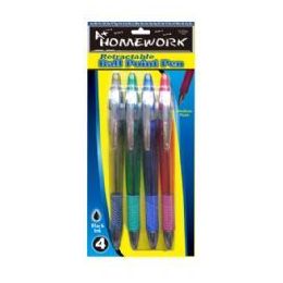48 Wholesale Retractable Ball Point Pens - 4 Pk - Black Ink
