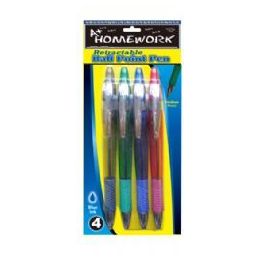 48 Wholesale Retractable Ball Point Pens - 4 Pk - Blue Ink