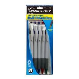 48 Wholesale Retractable Ball Point Pens - 5 Pk - Blue Ink