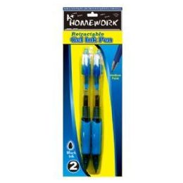 48 Wholesale Retractable Gel Pens - 2 Pk - Black Ink