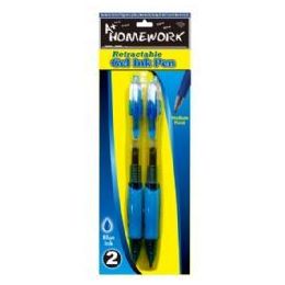 48 Wholesale Retractable Gel Pens - 2 Pk - Blue Ink