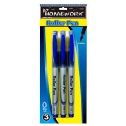 48 Wholesale Roller Pens - 3 Pk - Blue Ink