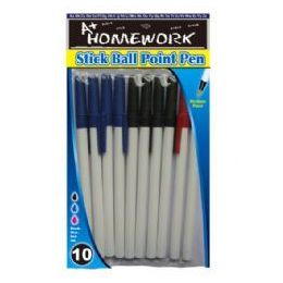 48 Wholesale Stick Pens - 10 Pk - Black,blue,red Ink - Hang Bag