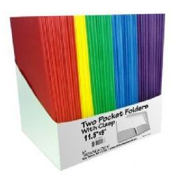 100 Wholesale Two Pocket Folders - W/3 Fasteners -Asst Cls Pdq - Bulk