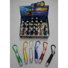 144 Bulk 2 In 1 Laser & Led Light With Keychain Clip