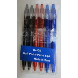 192 Wholesale 6pk Ball Point Pens --Blue/black/red