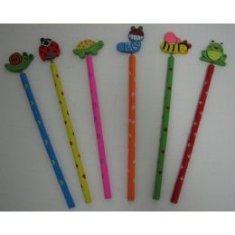 36 Wholesale Printed Pencil With Assorted Springing Topper