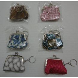 144 Pieces 2.5"x2.5" Mini Key Chain Coin PursE-Assorted - Wallets & Handbags
