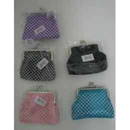 144 Pieces SnaP-Close Change PursE-Metallic Checkered - Leather Purses and Handbags