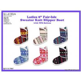 36 Pairs Ladies 8 Inch FaiR-Isle Sweater Knit Slipper Boot - Women's Boots