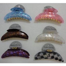 72 Units of 5" Claw CliP-Sparkle Checkerboard - Hair Accessories