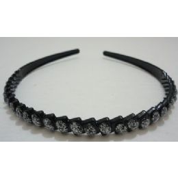 36 Wholesale Black Plastic Headband With Silver Sparkle