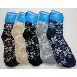 240 Pairs Fuzzy Socks 10-13 [snowflakes] - Mens Crew Socks