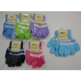 180 Units of Girls 3 Color Chenille Gloves - Knitted Stretch Gloves