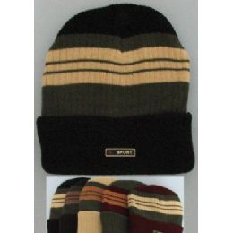 72 Pieces Heavy Duty Knit Cap With Multicolor StripeS-Solid Fold - Winter Beanie Hats
