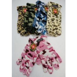 24 Wholesale Ladies Camo & Animal Print Fleece Gloves