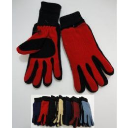 144 Units of Ladies Cuffed Gloves With Suede Palm (two Tone) - Knitted Stretch Gloves