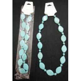 72 Wholesale NecklacE-Turquoise Flat Oval Beads