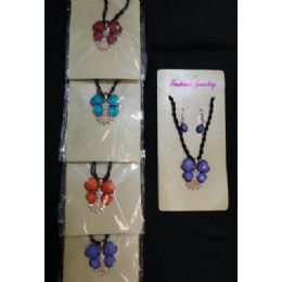 72 Wholesale Necklace/earrings SeT-4 Petal Flowers & Rhinestones