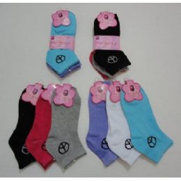 240 Units of Ladies Peace Sign Sock Size 9-11 3 Pack -Can Be Hung By Pair - Womens Ankle Sock