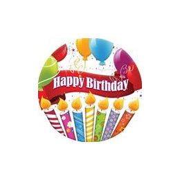 144 Pieces Happy Birthday Candles With Balloons 7" Plate - 8ct. - Party Paper Goods
