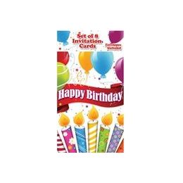 144 Wholesale Happy Birthday Candles With Balloons Invitations - 8ct.
