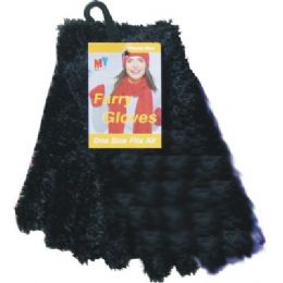 36 Wholesale Furry Gloves Asst Colors Black Only