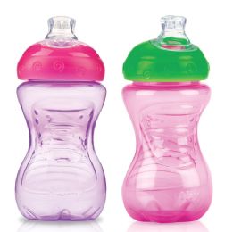 24 Wholesale Nuby NO-Spill Easy Grip Cup, 10 Oz (pink/purple 2-Pk)
