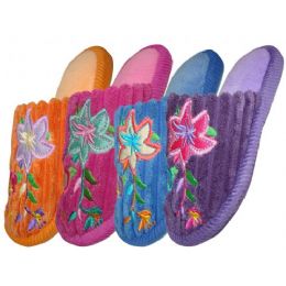 48 Pairs Girls Plush Slipper With Flower Embroidery - Girls Slippers