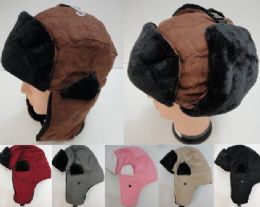 24 Wholesale Aviator Hat With Fur TriM--Suede
