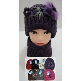 48 Wholesale Hand Knitted Fashion Hat & Scarf SeT--1 Flower & Fur