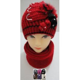 Hand Knitted Fashion Hat & Scarf SeT--RhinestoneS-BeadS-Fur