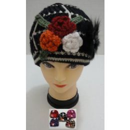 36 Pieces Hand Knitted Fashion CaP--3 Flowers & Fur - Fashion Winter Hats