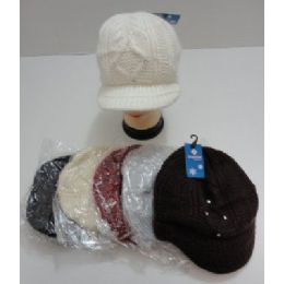 24 Wholesale Ladies Hand Knitted Cap With Rhinestones