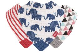 48 pieces Nuby 3pk Muslin Bib With Teether (red Stripes/elephant/triangles - Baby Accessories