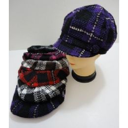 60 Wholesale Ladies Knit NewsboY-Heavy Knit Plaid With Sparkles