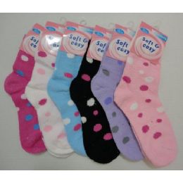 Womens Super Soft Fuzzy Socks Polka Dot Pattern Size 9-11