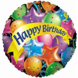 100 Pieces Mylar 18" DS-Happy Birthday W/festive Balloons - Balloons & Balloon Holder