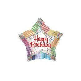100 Wholesale Mylar 18" DS-Happy Birthday Stripes & Confetti Star