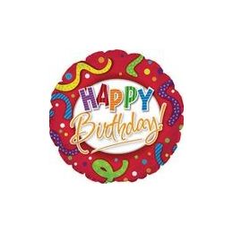 100 Wholesale Mylar 18" Ds - Happy Birthday Red Stripes And Dots