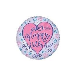 100 Wholesale Mylar 18" DS-Happy Birthday Hearts Swirl