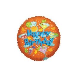 100 Pieces Mylar 18" Ds - Happy Birthday Cocktail - Balloons & Balloon Holder