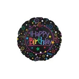 100 Wholesale Mylar 18" Ds - Happy Birthday Black