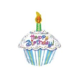 100 Pieces Mylar 18" Ds - Happy Birthday Petite Cupcake - Balloons & Balloon Holder