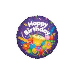 100 Pieces Mylar 18" Ds - Happy Birthday With Cake - Balloons & Balloon Holder
