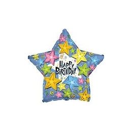 100 Wholesale Mylar 18" Ds - Happy Birthday Stars Star