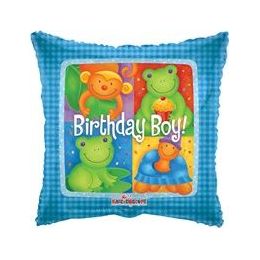 100 Pieces Mylar 18" Ds - Birthday Boy Animals - Balloons & Balloon Holder