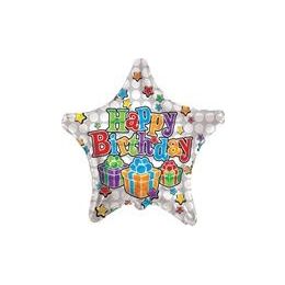 100 Wholesale Mylar 18" Vlu Ds - Birthday Big Dots Star White