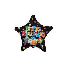 100 Wholesale Mylar 18" Vlu Ds - Birthday Big Dots Star Black